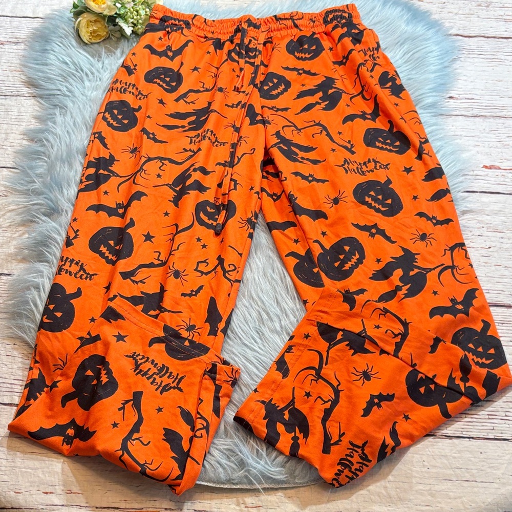 Happy Halloween Orange Black Pumpkin Lounge Pants sz S